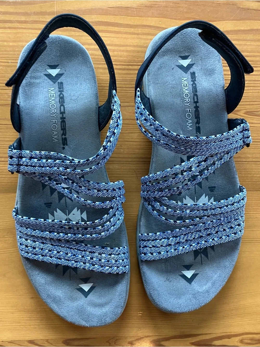 Skechers Women's Blue Braided-Strap Memory Foam Sandals
